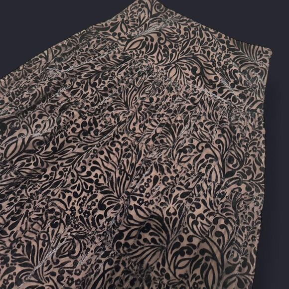 Vocabulary Brown & Black Whimsy Velvet Burnout Tiered Silk Blend Midi Skirt 6/S - Picture 6 of 7